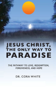 A book cover with palm trees and the words " jesus christ, the only way to paradise ".