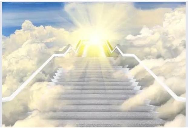 A stairway leading to the top of stairs in the sky.